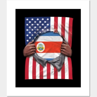 Costa Rica Flag American Flag Ripped - Gift for Costa Rican From Costa Rica Posters and Art